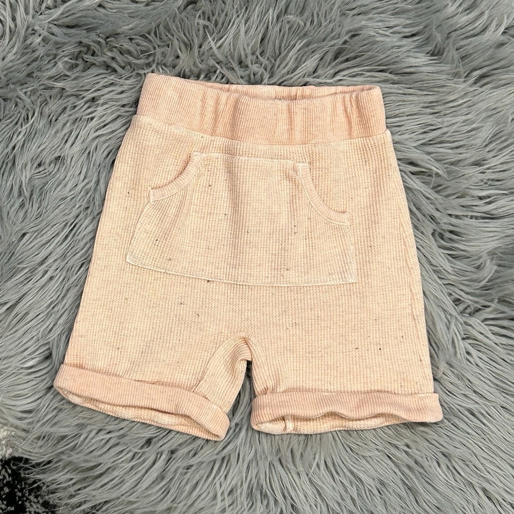 Miki Miette Basics Girls Pink Waffle Knit Shorts With Kangaroo Pocket Size 2T